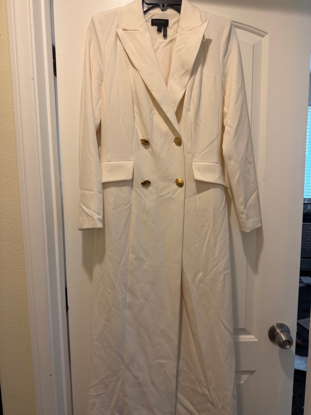 Donna Karan Cream Long Double-Breasted Coat Dress